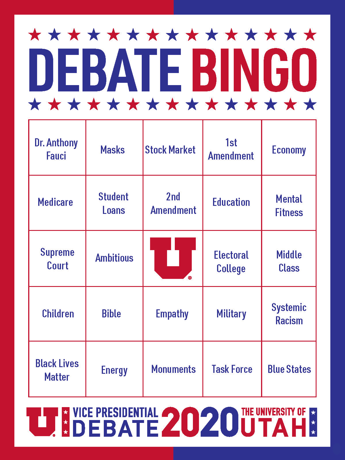 Debate Bingo Vice Presidential Debate 2020